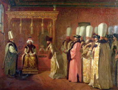 Audienz von Charles Gravier (1717-87), Comte de Vergennes, beim Sultan Osman III. (1699-1757) in Konstantinopel, 1755 von Antoine de Favray
